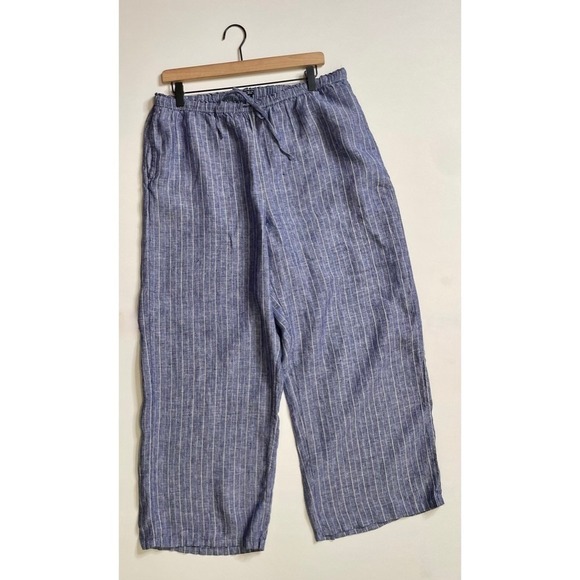 NEW!! J. CREW New Soliel Pants Striped Linen Blue & White Elastic Waist X-Large - Picture 3 of 15